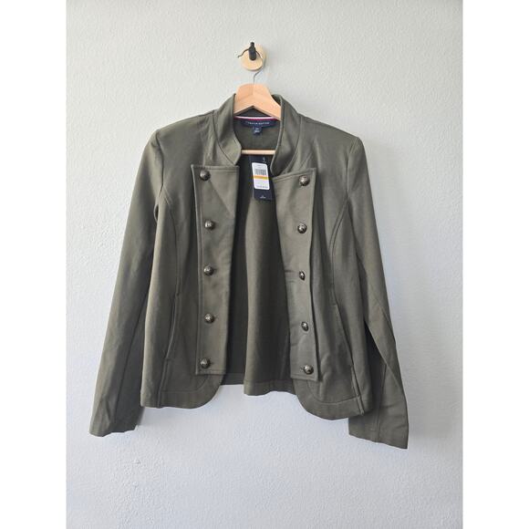 Tommy Hilfiger Olive Green Gold‑Button Field Jacket Military Style Size S NWT - Picture 1 of 9